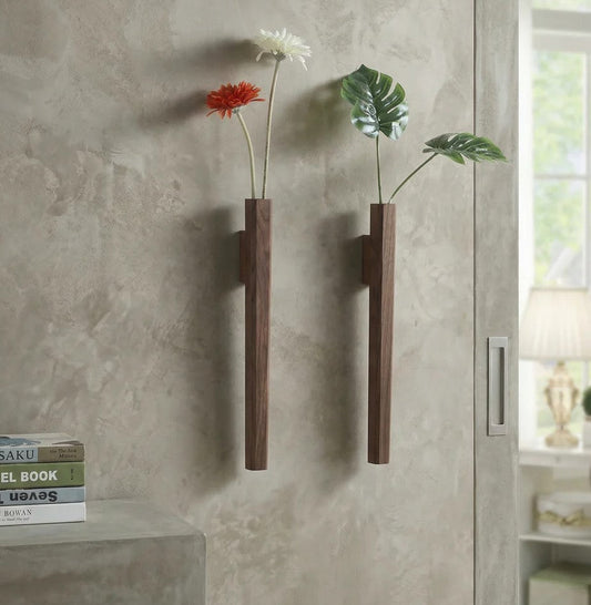 Minimalist Slim Wooden Wall Mounted Vase