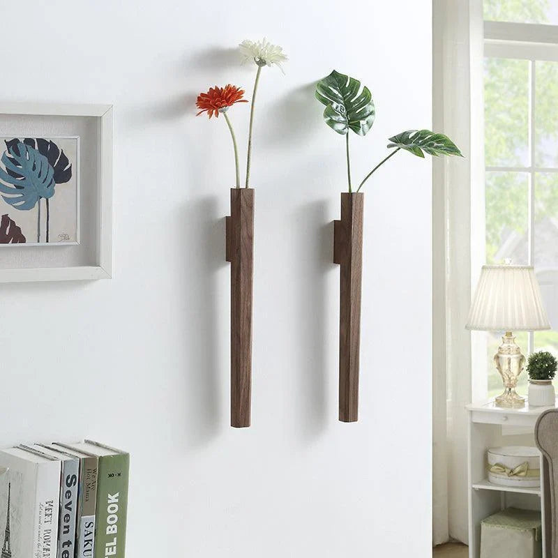 Minimalist Slim Wooden Wall Mounted Vase