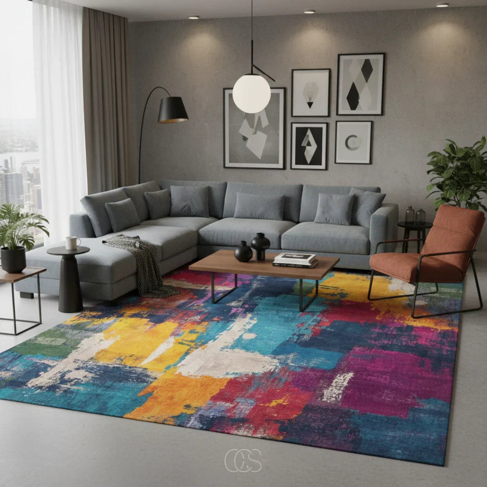 Abstract Painterly Living Room Rug
