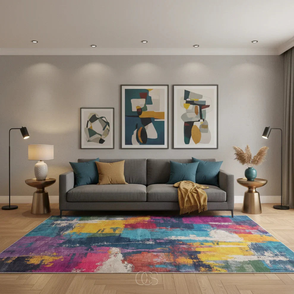 Abstract Painterly Living Room Rug