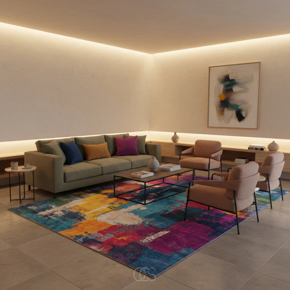 Abstract Painterly Living Room Rug