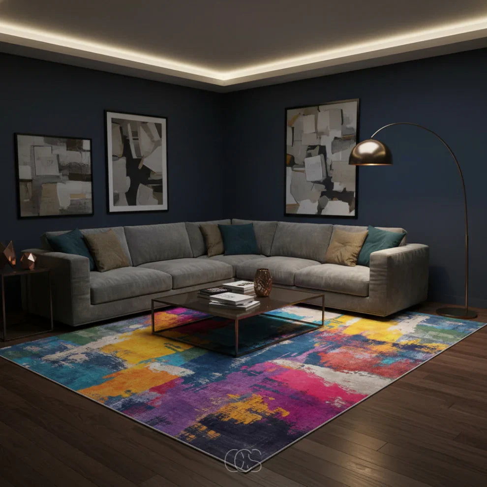 Abstract Painterly Living Room Rug