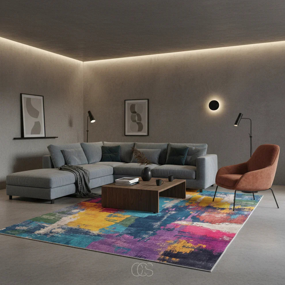 Abstract Painterly Living Room Rug
