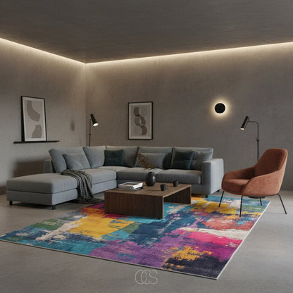 Abstract Painterly Living Room Rug