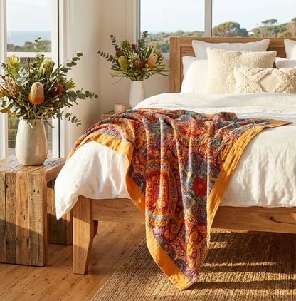 Cotton Bohemian Reversible Throw Blanket