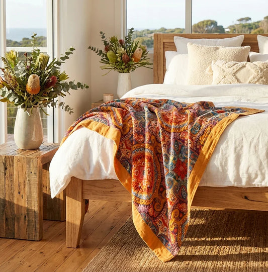 Cotton Bohemian Reversible Throw Blanket