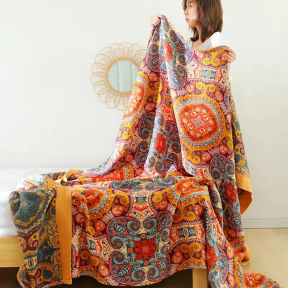 Cotton Bohemian Reversible Throw Blanket