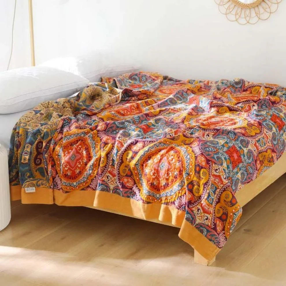 Cotton Bohemian Reversible Throw Blanket