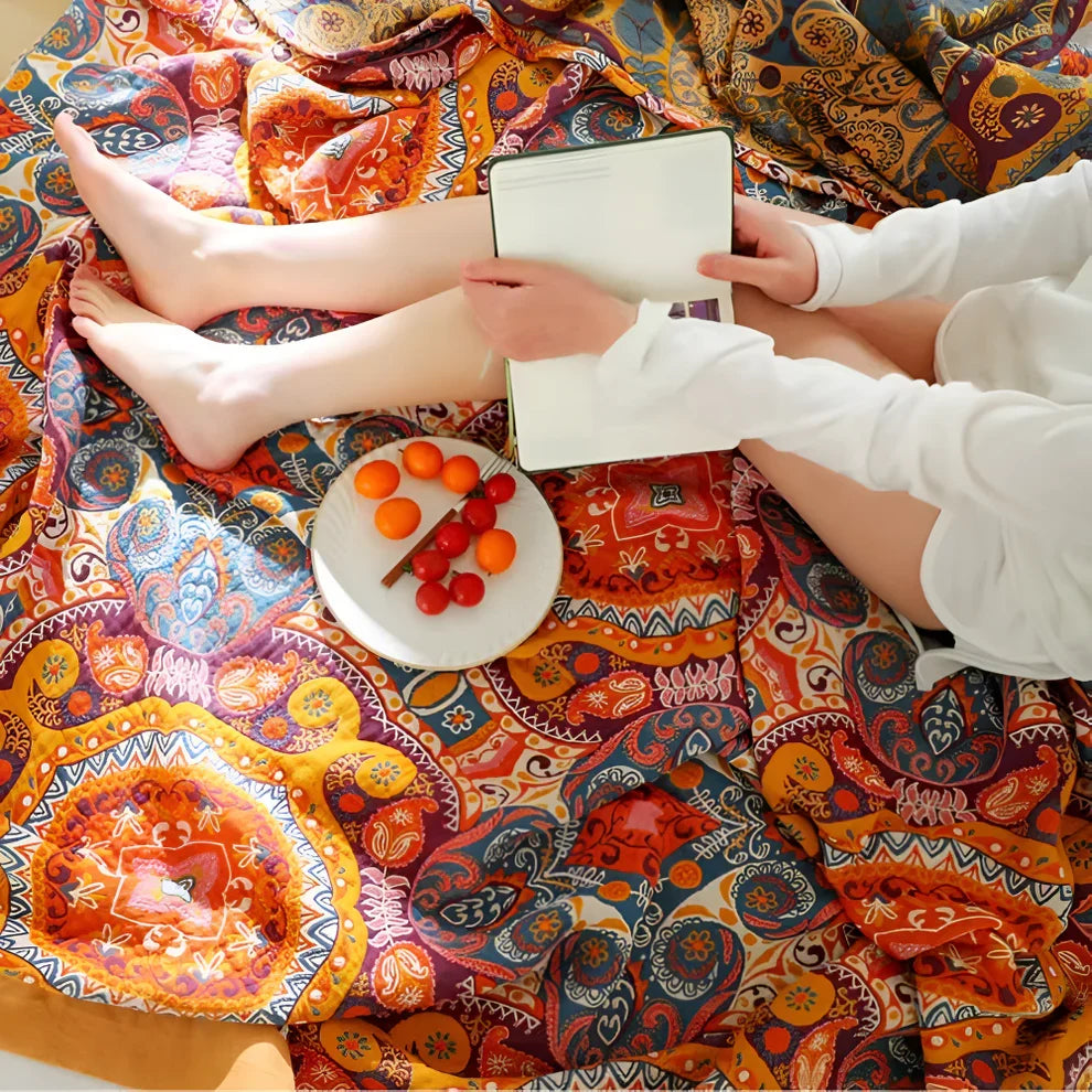 Cotton Bohemian Reversible Throw Blanket