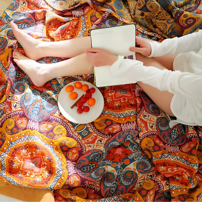 Cotton Bohemian Reversible Throw Blanket