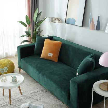 Dark Green Velvet Stretch Sofa Cover for Couch