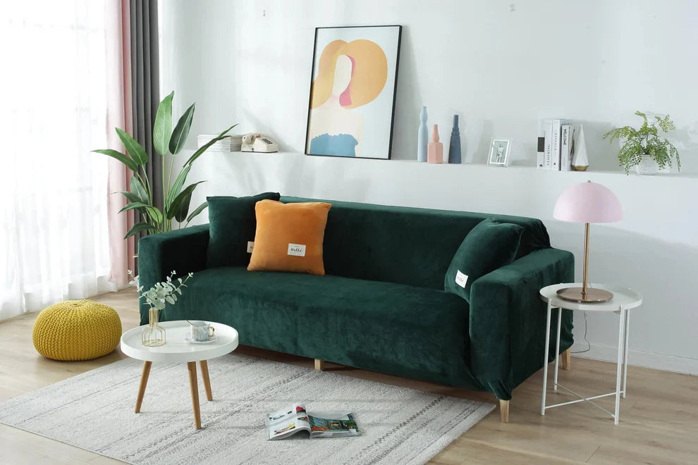 Dark Green Velvet Stretch Sofa Cover for Couch