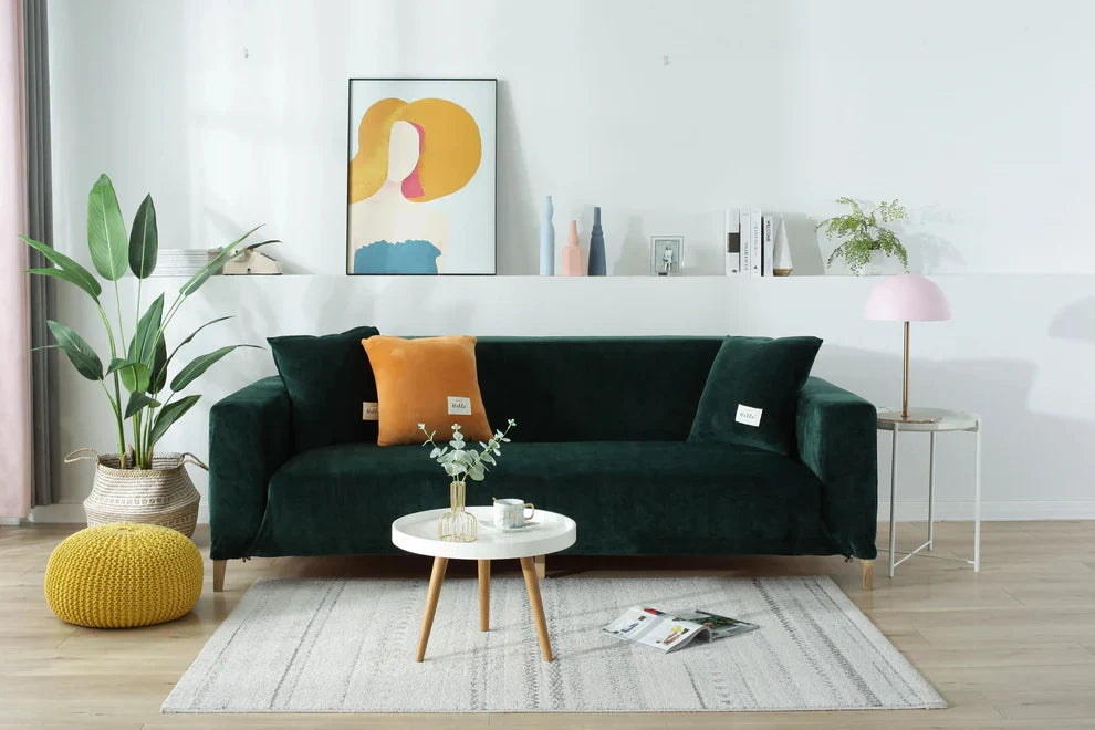 Dark Green Velvet Stretch Sofa Cover for Couch