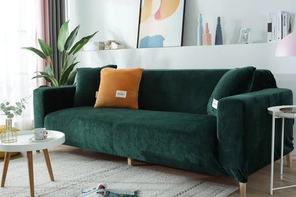 Dark Green Velvet Stretch Sofa Cover for Couch