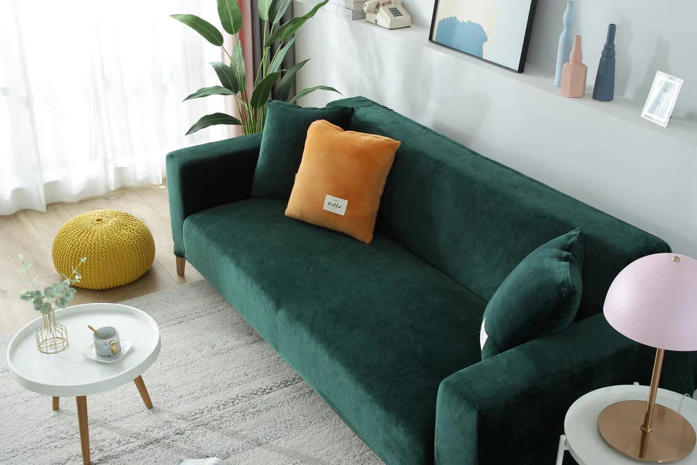 Dark Green Velvet Stretch Sofa Cover for Couch