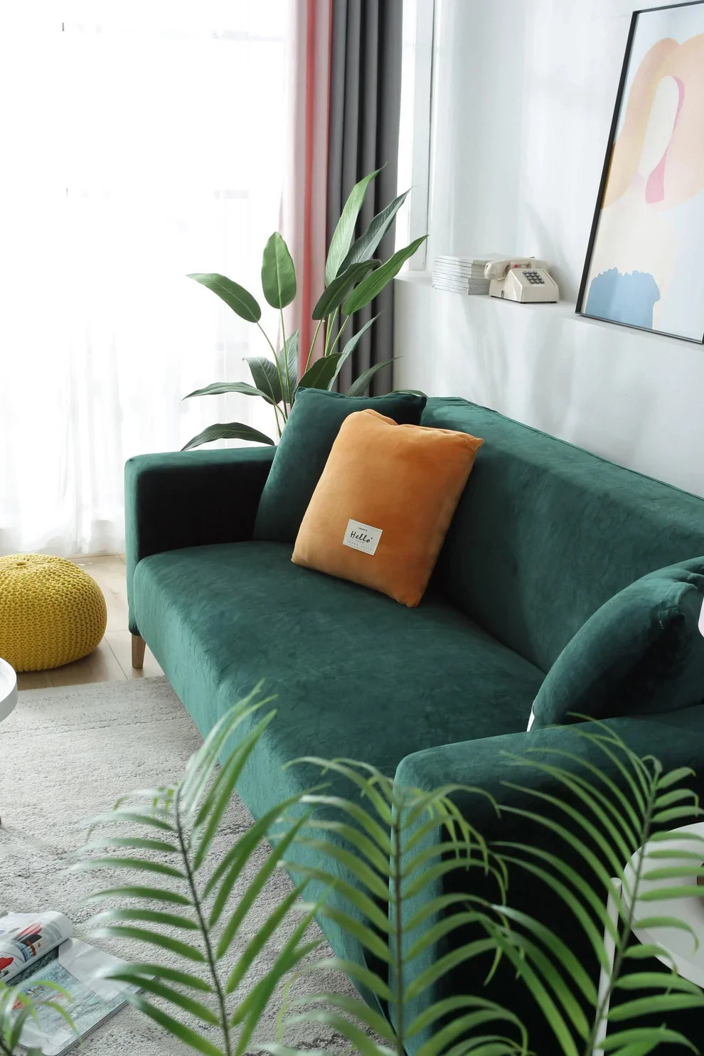 Dark Green Velvet Stretch Sofa Cover for Couch