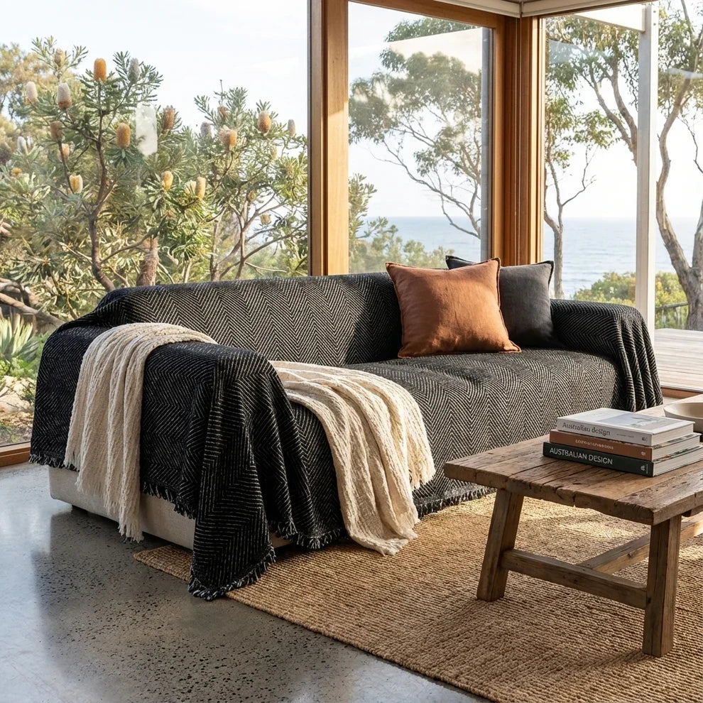 Soft Woven Herringbone Couch Throw