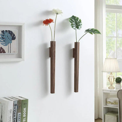Minimalist Slim Wooden Wall Mounted Vase