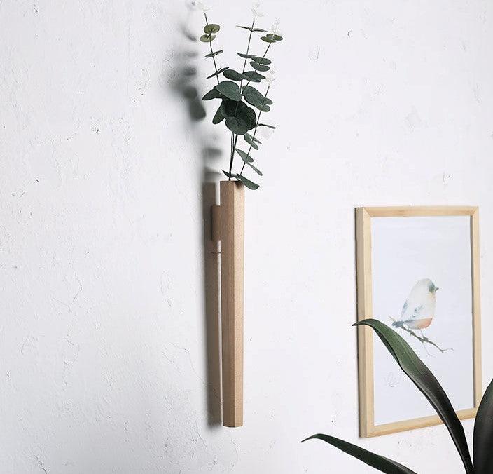 Minimalist Slim Wooden Wall Mounted Vase