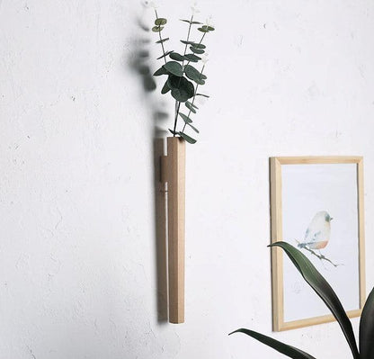 Minimalist Slim Wooden Wall Mounted Vase
