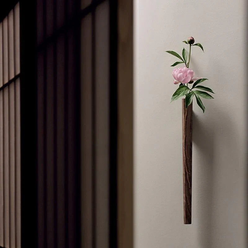 Minimalist Slim Wooden Wall Mounted Vase