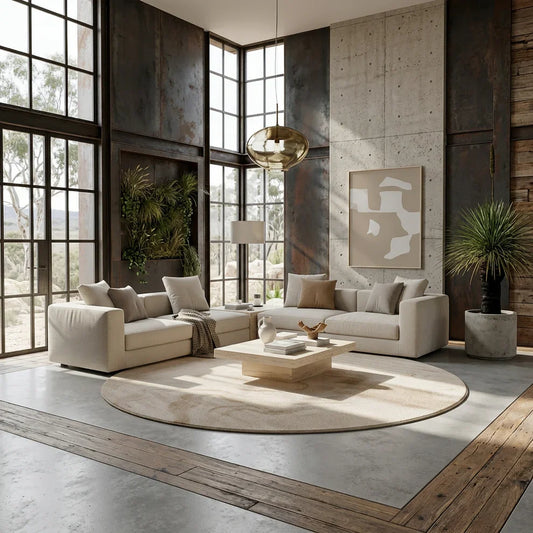 Round Beige Marble Area Rug for Living Room