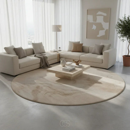 Round Beige Marble Area Rug for Living Room