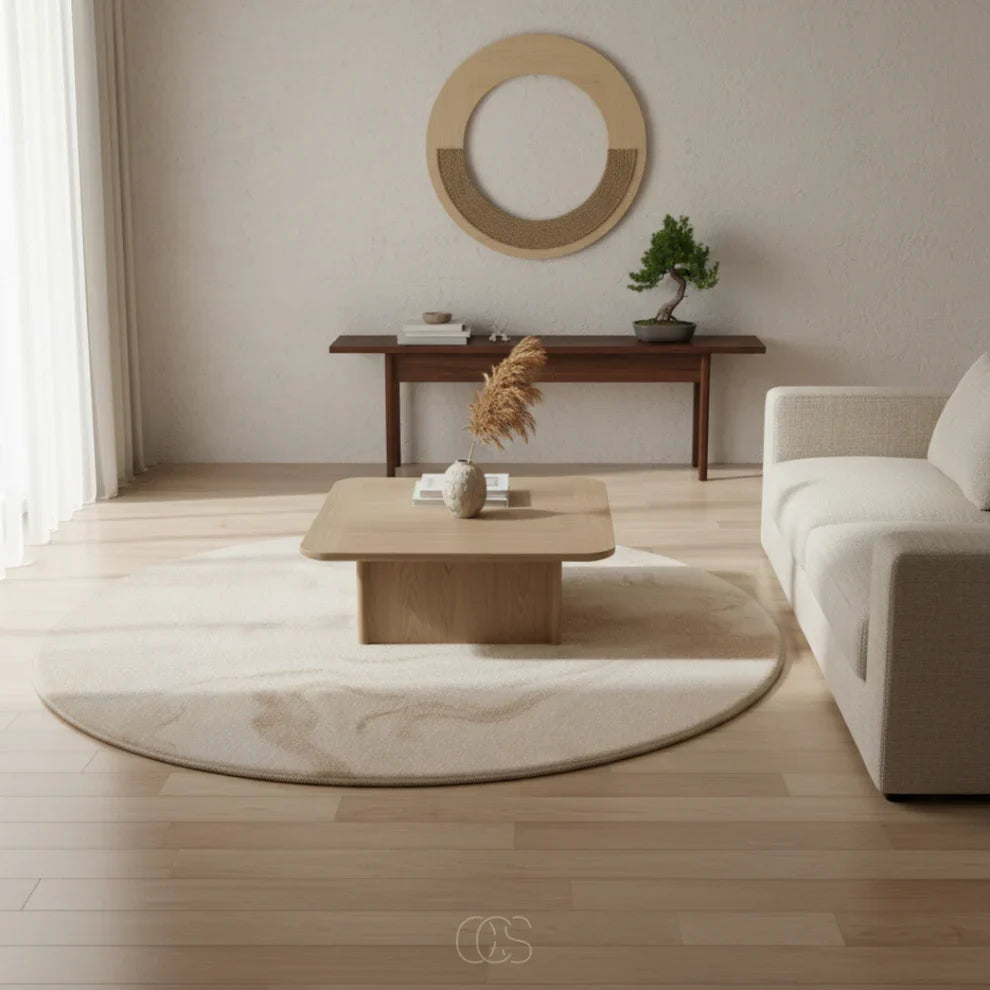 Round Beige Marble Area Rug for Living Room