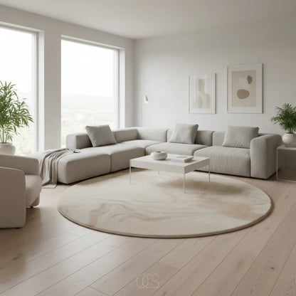 Round Beige Marble Area Rug for Living Room